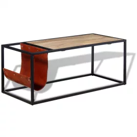   Dohányzóasztal valódi bőrből készült újságtartóval 110x50x45 cm