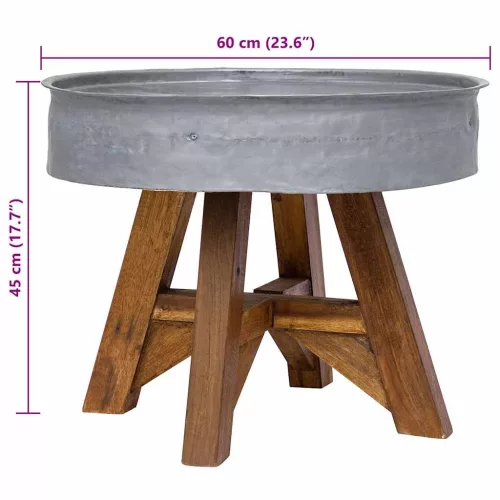 Ezüstszínű vegyes újrahasznosított fa dohányzóasztal 60 x 45 cm