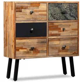   6 fiókos, tömör újrahasznosított tíkfa kisszekrény 70x30x76 cm