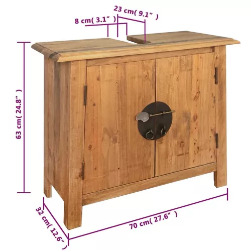 Tömör újrahasznosított fenyőfa pipereszekrény 70 x 32 x 63 cm