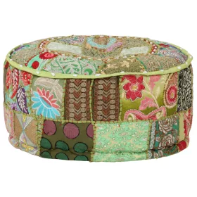   Kézzel készült kerek zöld pamut patchwork puff 40 x 20 cm