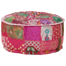   Kézzel készült kerek rózsaszín pamut patchwork puff 40 x 20 cm
