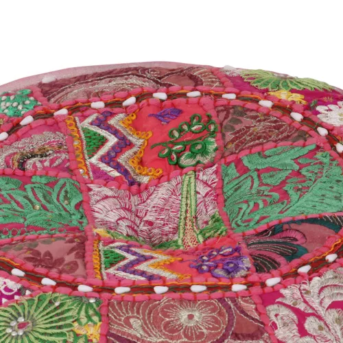 Kézzel készült kerek rózsaszín pamut patchwork puff 40 x 20 cm