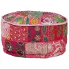 Kézzel készült kerek rózsaszín pamut patchwork puff 40 x 20 cm