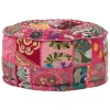 Kézzel készült kerek rózsaszín pamut patchwork puff 40 x 20 cm