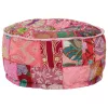 Kézzel készült kerek rózsaszín pamut patchwork puff 40 x 20 cm