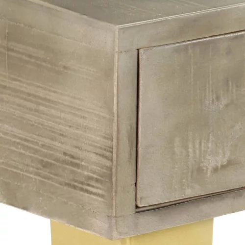 Szürke tömör mangófa tálalóasztal sárgarézzel 110x35x76 cm