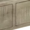 Szürke tömör mangófa tálalóasztal sárgarézzel 110x35x76 cm