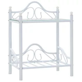 Fehér acél/edzett üveg éjjeliszekrény 45 x 30,5 x 60 cm