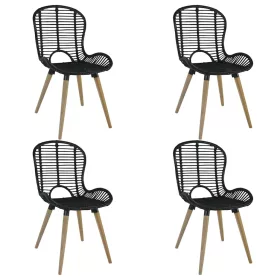 4 db fekete természetes rattan étkezőszék
