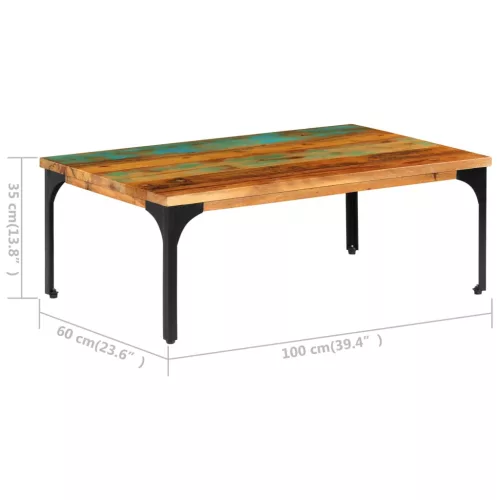 Újrahasznosított tömör fa dohányzóasztal 100 x 60 x 35 cm