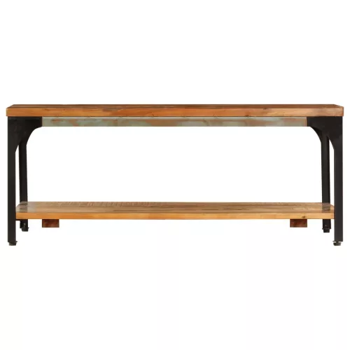 Tömör újrahasznosított fa dohányzóasztal polccal 100x60x35 cm