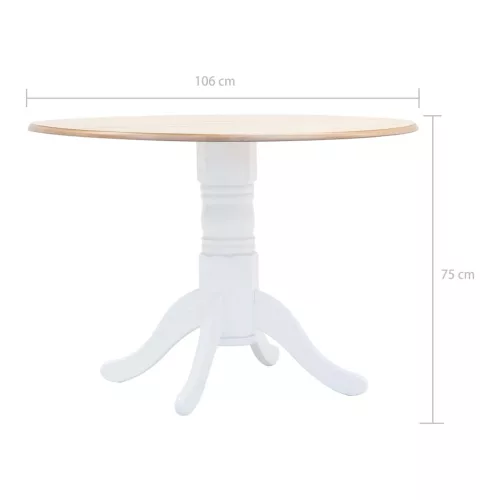 Fehér és barna tömör gumifa étkezőasztal 106 cm