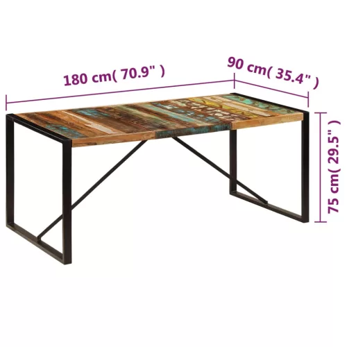 Tömör újrahasznosított fa étkezőasztal 180 x 90 x 75 cm