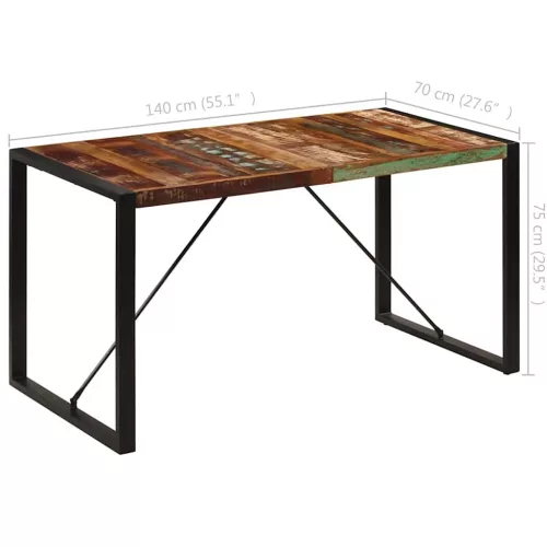 Tömör újrahasznosított fa étkezőasztal 140 x 70 x 75 cm