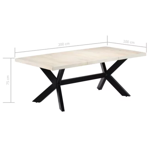 Fehér tömör mangófa étkezőasztal 200 x 100 x 75 cm