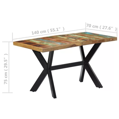 Tömör újrahasznosított fa étkezőasztal 140 x 70 x 75 cm