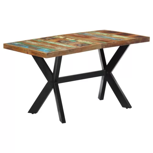 Tömör újrahasznosított fa étkezőasztal 140 x 70 x 75 cm