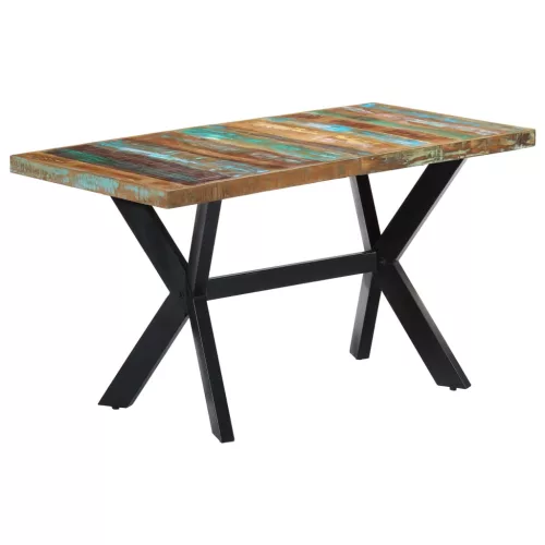 Tömör újrahasznosított fa étkezőasztal 140 x 70 x 75 cm