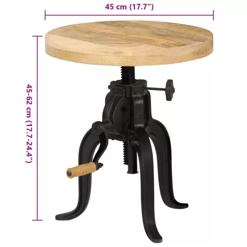 Tömör mangófa és öntöttvas kisasztal 45 x (45-62) cm