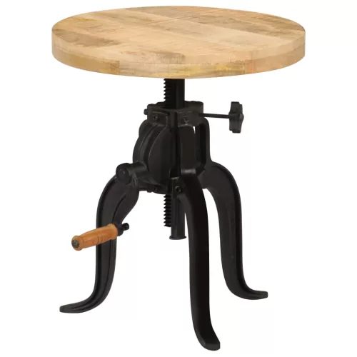 Tömör mangófa és öntöttvas kisasztal 45 x (45-62) cm