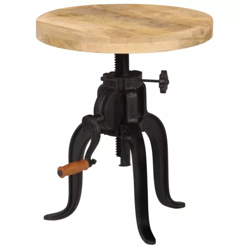 Tömör mangófa és öntöttvas kisasztal 45 x (45-62) cm