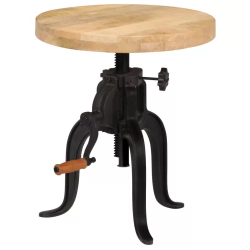 Tömör mangófa és öntöttvas kisasztal 45 x (45-62) cm