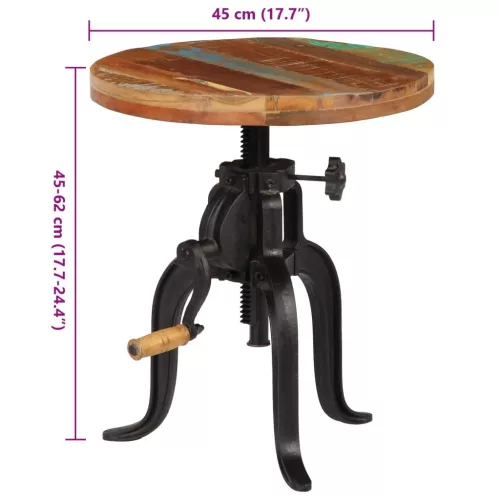 Tömör újrahasznosított fa és öntöttvas kisasztal 45x(45-62) cm