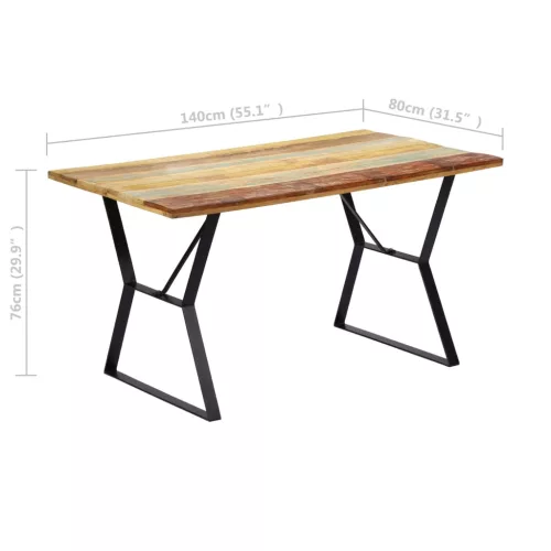 Tömör újrahasznosított fa étkezőasztal 140 x 80 x 76 cm