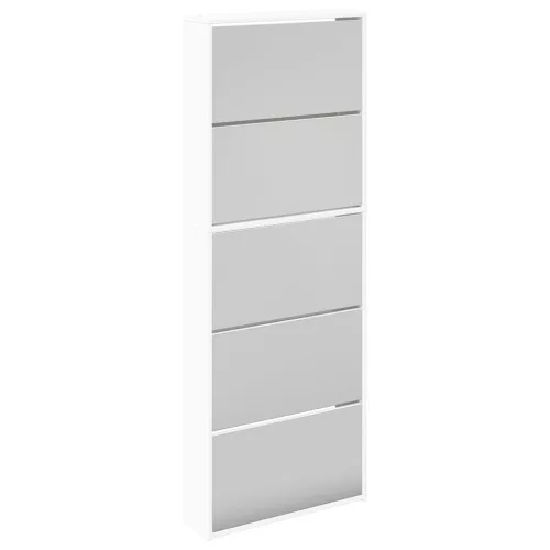 Fehér 5 szintes tükrös cipőszekrény 63 x 17 x 169,5 cm