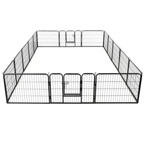 Fekete színű acél kutyakennel 16 panelből 60 x 80 cm