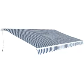  Kézi működtetésű összecsukható napellenző, kék-fehér, 500 cm