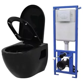   Falra szerelhető fekete kerámia WC rejtett öblítőtartállyal
