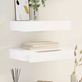 2 db fehér lebegő fali polc fiókkal 48 cm