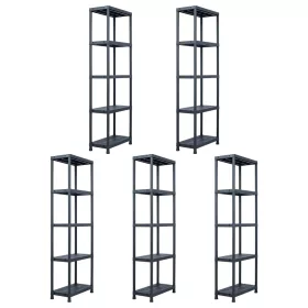 5 db fekete műanyag tároló polc 125 kg 60 x 30 x 180 cm