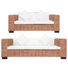 2 részes természetes rattan kanapészett párnákkal
