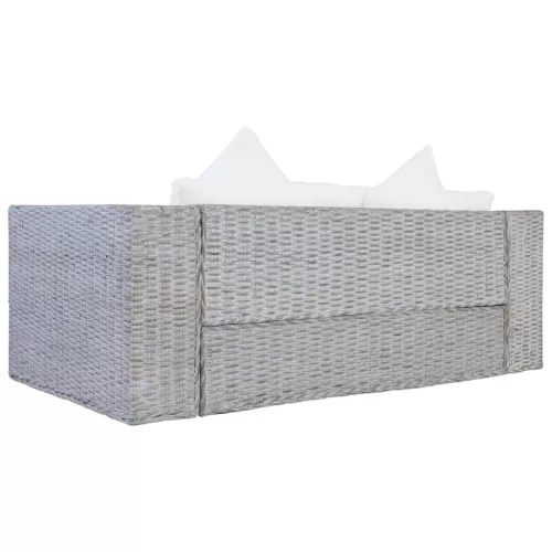 Szürke 2 részes természetes rattan kanapészett párnákkal