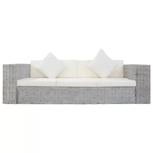 Szürke 2 részes természetes rattan kanapészett párnákkal