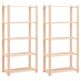   2 db 5-szintes tömör fenyőfa tárolópolc 250 kg 80 x 38 x 170 cm