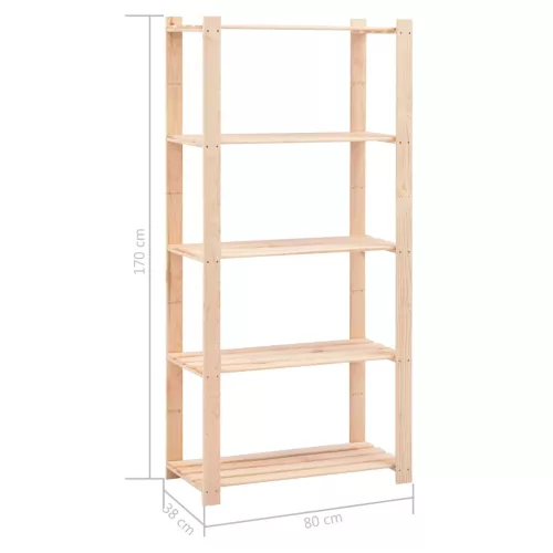 2 db 5-szintes tömör fenyőfa tárolópolc 250 kg 80 x 38 x 170 cm
