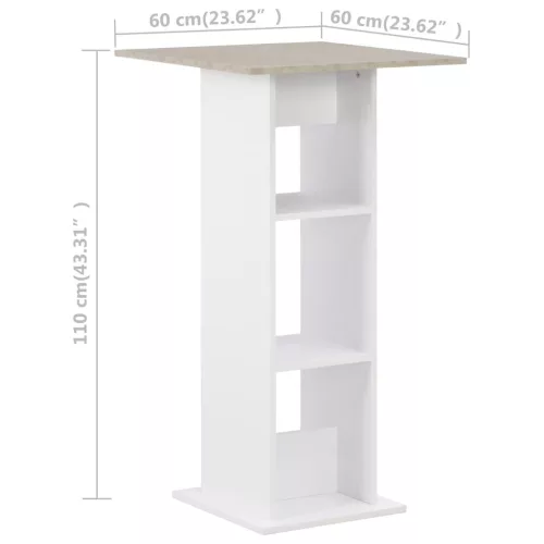 Fehér és betonszürke bárasztal 60 x 60 x 110 cm