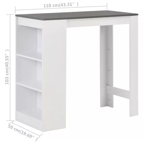 Fehér bárasztal polccal 110 x 50 x 103 cm