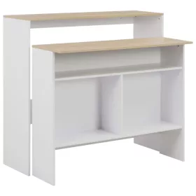   Fehér és tölgyszínű bárasztal 2 asztallappal 130 x 40 x 120 cm