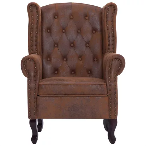 Barna művelúr "Chesterfield" karosszék és lábtartó