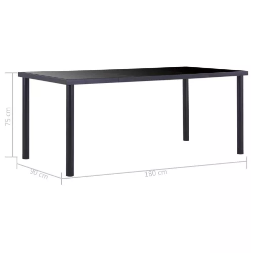 Fekete edzett üveg étkezőasztal 180 x 90 x 75 cm