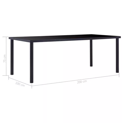 Fekete edzett üveg étkezőasztal 200 x 100 x 75 cm