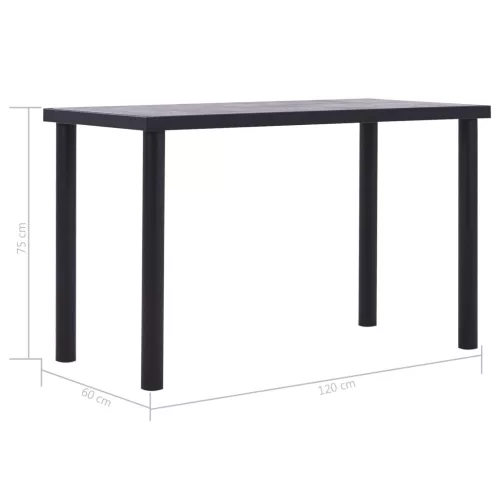 Fekete és betonszürke MDF étkezőasztal 120 x 60 x 75 cm