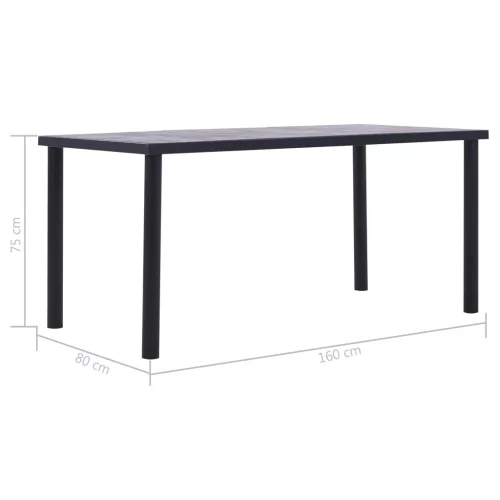 Fekete és betonszürke MDF étkezőasztal 160 x 80 x 75 cm