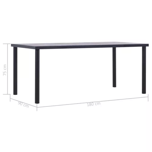 Fekete és betonszürke MDF étkezőasztal 180 x 90 x 75 cm