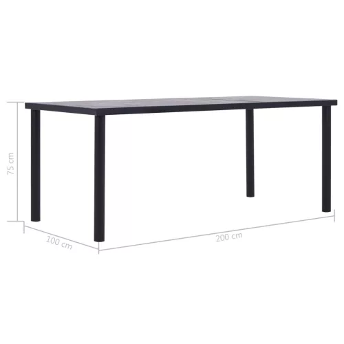 Fekete és betonszürke MDF étkezőasztal 200 x 100 x 75 cm